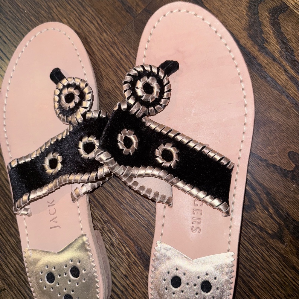 Jack Rogers Elegant Black/Nay and Gold Sandals